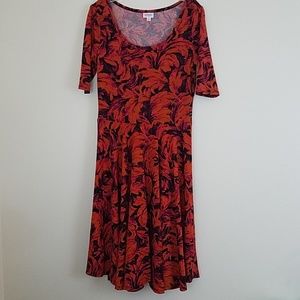 LulaRoe Orange, Pink, Yellow & Black Print Fit & Flare Dress M